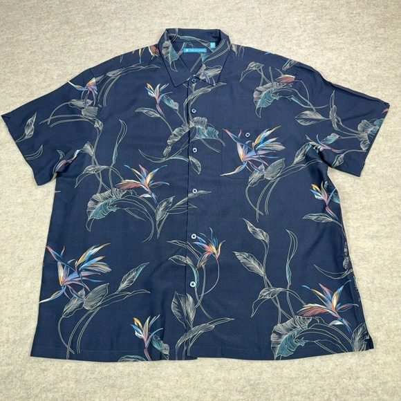 Tori Richard Other - Tori Richard Shirt Mens 2XL Navy Blue Floran Hawaiian Silk Blend SS Button Up